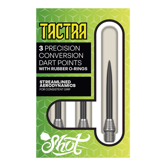 Shot Tactra Conversion Points - 34mm Hier sieht man die Shot Tactra Conversion Points - 34 mm. Sie bieten eine praktische Lösung für Dartspieler, die flexibel wechseln möchten.