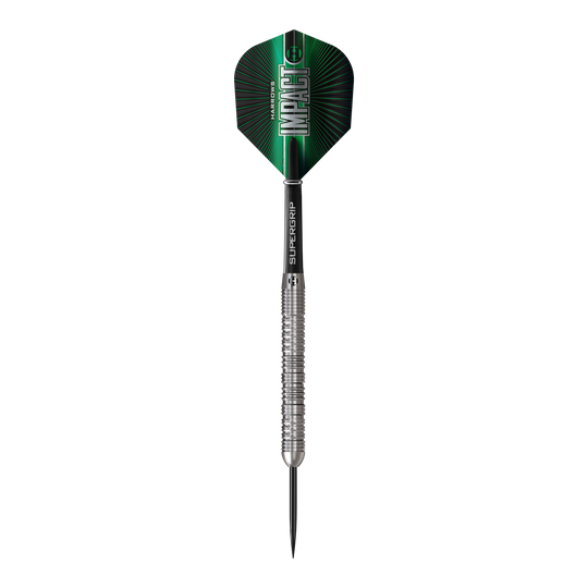 Harrows Impact Steel Darts Das Bild zeigt Harrows Impact Steeldarts. Die Darts sind modern gestaltet und für Steeldart-Wettkämpfe geeignet.