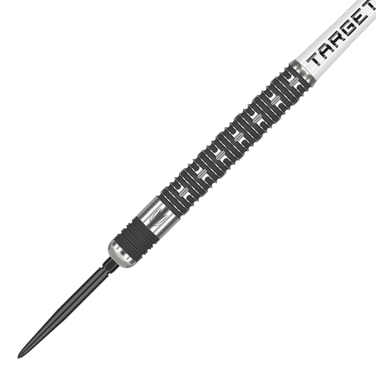 Target Chris Dobey Hollywood Action Swiss Point Steeldarts Das Bild zeigt den Target Chris Dobey Hollywood Action Swiss Point Steeldart. Der Dartpfeil hat ein auffälliges, silber-schwarzes Design mit präzisen Griffmulden.