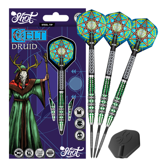 Abgebildet ist ein Satz Steeldarts. Die Darts sind vollständig zu sehen und zeigen Details der Spitzen.