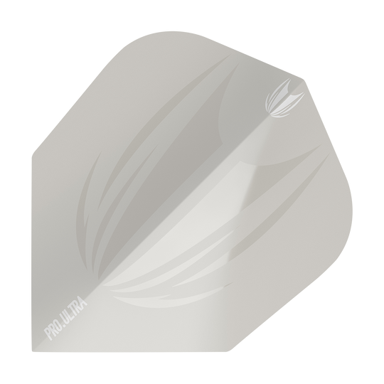 Das Bild zeigt einen grauen Dartflug mit einem dezenten, stylischen Muster. In der Ecke steht der Schriftzug „PRO.ULTRA“.