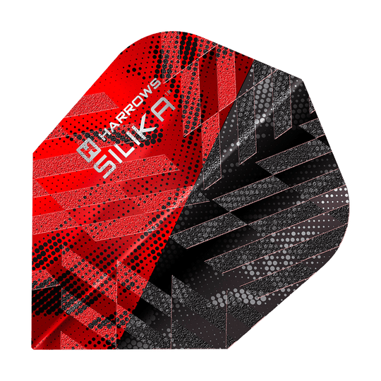 Harrows Silika Core 90 No6 Flights in Rot. Die Dart-Flights werden flach präsentiert.