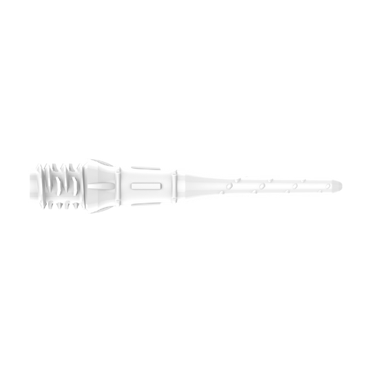 Premium Lippoints (30 Pack) - Tips Das Bild zeigt eine weiße Dartspitze mit feinen Rillen und Details. Sie ist lang und besteht aus Kunststoff.