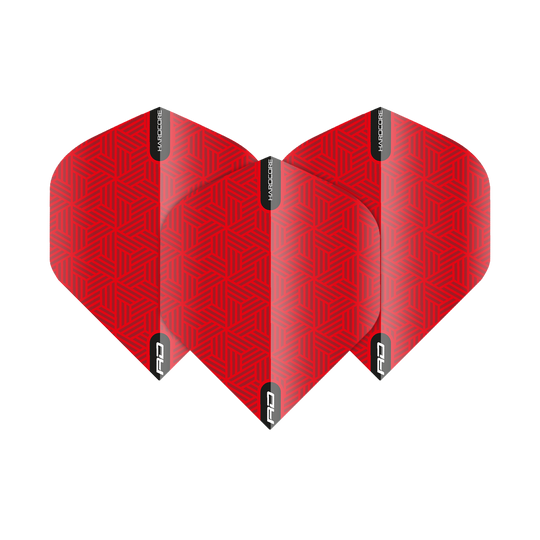 TF6425_Red_Dragon_Hardcore_Red_Standard_Flights_1FAApmgRxBM6T8 Das Bild zeigt die "Red Dragon Hardcore Red Standard Flights". Die Flights sind rot mit einem geometrischen Muster und schwarzen Markierungen.