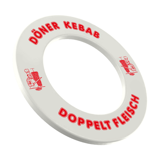 McDart Döner Kebab Dartboard Surround - With Custom Text Zu sehen ist das McDart Dartboard Surround Döner mit individuellem Wunschtext. Dieses Produkt dient als Schutz für Dartboards.