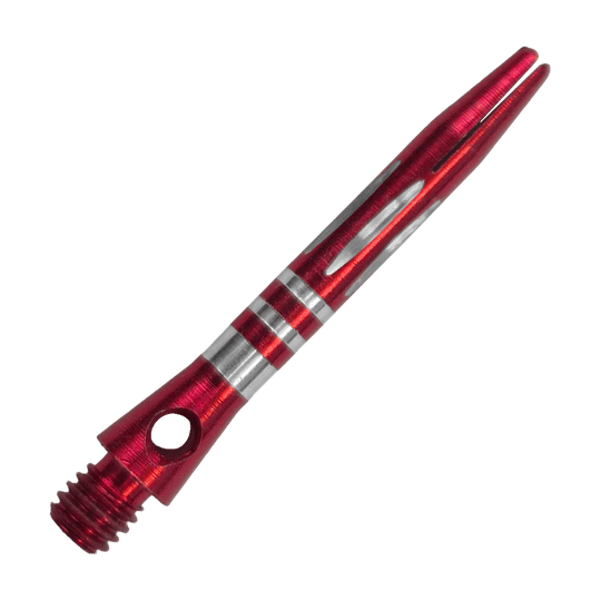 Hier ist der Ringed Diamond Cut Aluminium Shafts - Rot - 35 mm zu sehen. Der Aluminium-Schaft ist rot und mit Ringen versehen.