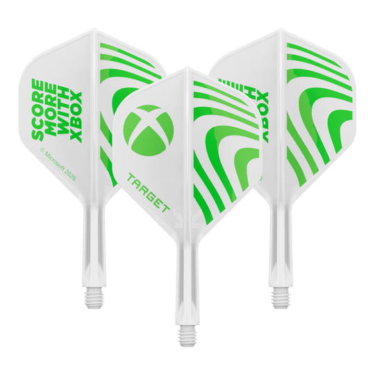 Target Xbox K-Flex No2 Standard Flights - White Zu sehen ist ein Dart Flight Set mit dem Dateinamen 410610_Target_Xbox_KFlex_No2_Standard_Flights_19mm_1Set. Das Set enthält mehrere Standard Flights.