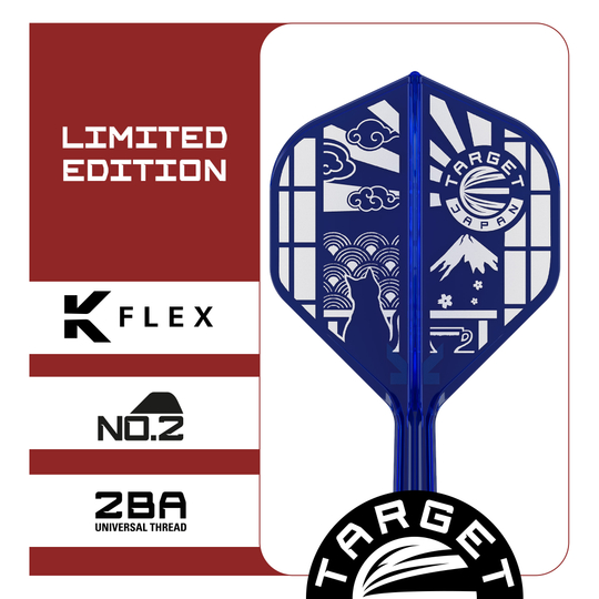 Target Japan K-Flex Blue Limited No2 Standard Flights Dieses Bild zeigt die Target Japan K-Flex Blue Limited No2 Standard Flights. Die Flights sind in blauer Farbe gestaltet.