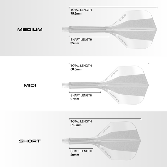 Harrows Solo No6 Flight Shaft System - Clear Abgebildet ist das Harrows Solo No6 Flight-Shaft-System in transparenter Optik. Das Bild präsentiert die stabile Verarbeitung des Produkts.