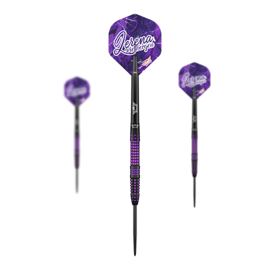 Bulls NL Lerena Rietbergen steel darts - 24g Auf dem Bild sieht man das Set der Bulls NL Lerena Rietbergen Steeldarts - 24g. Die Steeldarts werden vollständig präsentiert.
