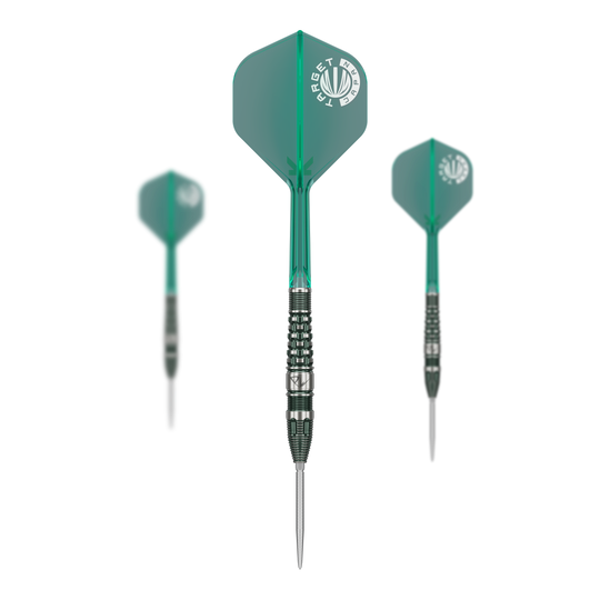 Target Japan Prime Series PW GEN 3 Swiss Point Steeldarts - 23g Das Bild zeigt ein Set der Target Japan Prime Series PW GEN 3 Swiss Point Steeldarts - 23g. Das Set beinhaltet mehrere hochwertige Dartpfeile.