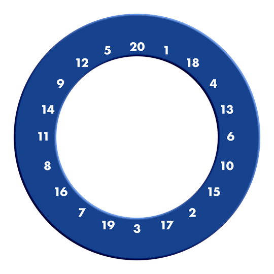 HD Numbers Dartboard Surround - Custom Colors Ein rundes Dartboard-Surround kann ohne Logo und Zahlen in Blau gesehen werden. Das Bild zeigt das Produkt von vorne.
