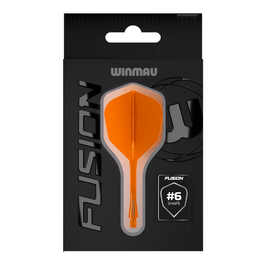 Winmau Fusion Flight Shaft System No6 Neon Orange Das Bild zeigt das Winmau Fusion Flight-Shaft-System No6 in Neon Orange. Dieses System verbindet Flight und Shaft zu einer stabilen Einheit für Dartpfeile.