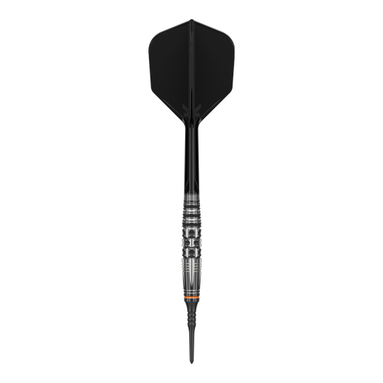 Target Japan Black Marque Dancing Duck GEN 4 Soft Darts - 17g Das Bild zeigt einen Softdart mit schwarzer Spitze, Schaft und Flight. Es handelt sich um das Produkt "Target Japan Black Marque Dancing Duck GEN 4 Softdarts - 17g".