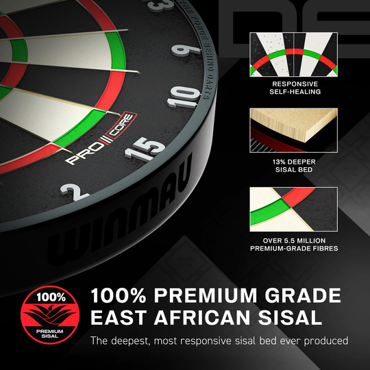 Hier ist ein Winmau Blade X ProCore Steeldartboard abgebildet. Das Produkt eignet sich für Dartspieler und Turniere.