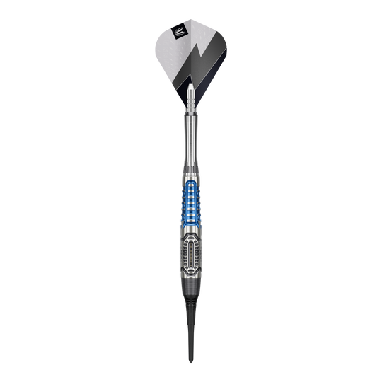 Das Bild zeigt die Target Phil Taylor Power X Chrono Softdarts. Es handelt sich um spezielle Softdarts, benannt nach dem bekannten Dartspieler Phil Taylor.