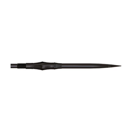 Harrows Quick Point Spire Elite Series Dartspitzen - Schwarz Dartspitzen der Spire Black Elite Serie sind zu sehen. Sie sind schlank und dunkel.