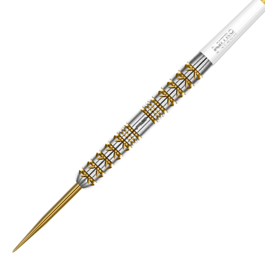Red Dragon Paradym Gold Parallel Steeldarts sind auf dem Bild zu sehen. Die Steeldarts haben ein elegantes, gerades Design und eine goldene Farbgebung.