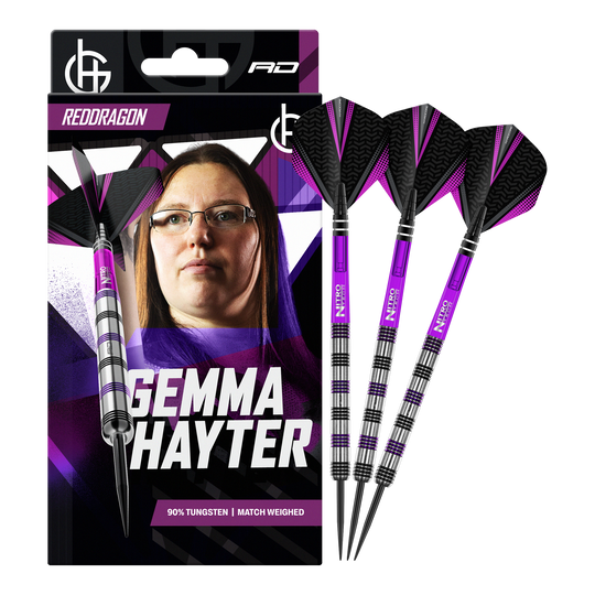 Red Dragon Gemma Hayter steel darts - 22g Dieses Bild zeigt die Red Dragon Gemma Hayter Steeldarts - 22g in ihrer vollen Länge. Die Darts sind speziell für Präzision und Kontrolle entwickelt.