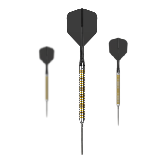 Dies ist ein Produktfoto von Mission Mike De Decker V2 R2.5 Steeldarts. Die Darts werden im Set dargestellt.