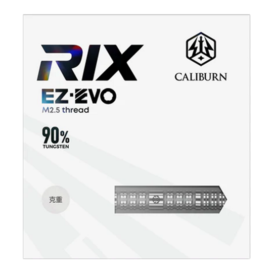 Caliburn Rix EZ-EVO R1 steel darts Zu sehen sind die Caliburn Rix EZ-EVO R1 Steeldarts. Diese Darts zeichnen sich durch ihr modernes Design und ihre hohe Qualität aus.