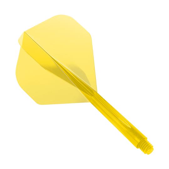 Condor Ax Clear Yellow Flight System Standard Das Bild zeigt das Produkt "Condor Axe Clear Yellow Flight-System Standard". Es handelt sich um eine transparente gelbe Dartflügel- und Schaft-Kombination.