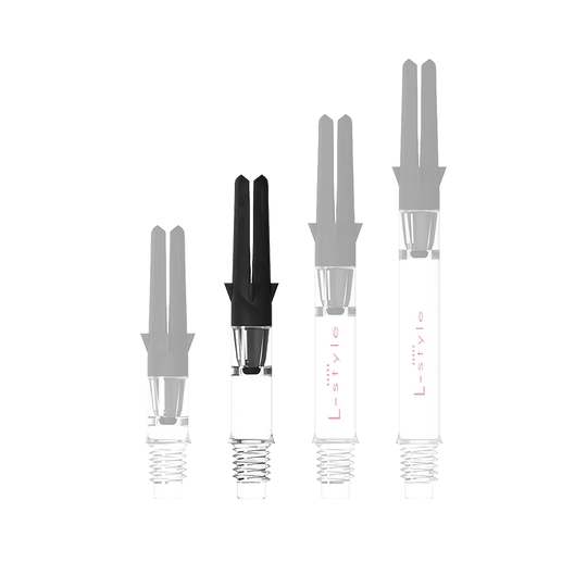 Abbildung mit dem Namen L-Style L-Shaft Carbon Silent Straight Clear OhneKappen 32mm 1. Es handelt sich wahrscheinlich um einen Schaft für Dartpfeile.