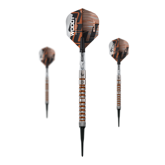 Harrow's Luke Woodhouse Series 3 Soft Darts - 18g Die Abbildung zeigt die Harrows Luke Woodhouse Series 3 Softdarts mit einem Gewicht von 18g. Das Produkt ist für das Softdartspiel geeignet.