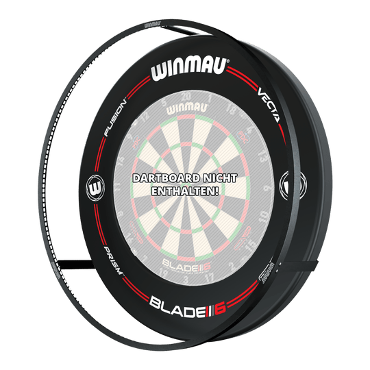 BUNDLE Winmau Plasma LED lighting and surround Das Bild zeigt das Winmau Plasma LED Beleuchtung und Surround Bundle für Dartboards. In der Mitte steht der Hinweis "Dartboard nicht enthalten!".