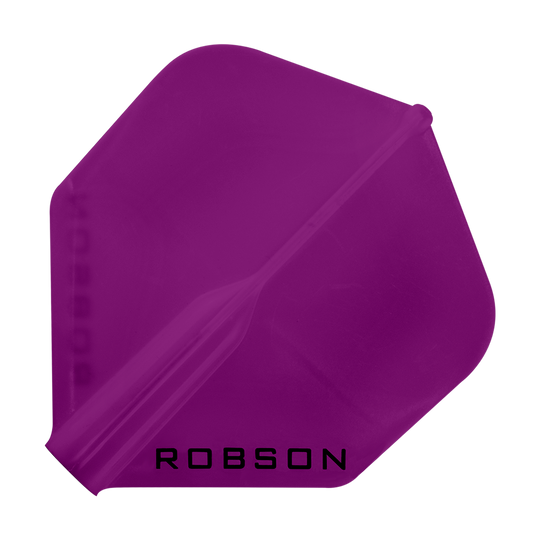 Robson Plus Flights - Standard Das Bild zeigt ein violettes Dartflugblatt in Standardform. Unten auf dem Flugblatt steht das Wort "ROBSON".