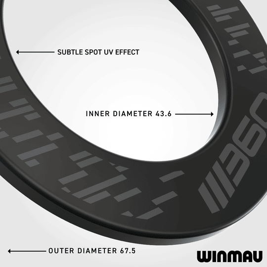 Auf diesem Bild ist das schwarze Winmau Blade 360 Dartboard Surround abgebildet. Es hilft, Dartpfeile sicher aufzufangen und den Bereich rund um das Board zu schützen.