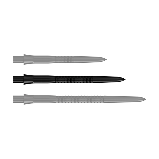 Schwarze Steeldartspitze mit 32 mm Länge aus der Misson Caliburn EVO GV1 Reihe. Das Produktbild zeigt eine einzelne Spitze im Detail.