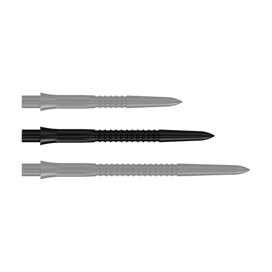 Mission Caliburn EVO Dart Tips GV1 - Black Schwarze Steeldartspitze mit 32 mm Länge aus der Misson Caliburn EVO GV1 Reihe. Das Produktbild zeigt eine einzelne Spitze im Detail.