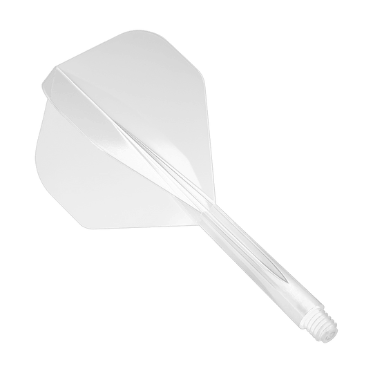 _Condor_Zero_Stress_Clear_Flight_System_Standard_1 Das Bild zeigt das Produkt "Condor Zero-Stress Clear Flight System Standard". Es handelt sich um ein durchsichtiges Dart-Flight-System mit integriertem Schaft.