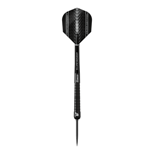 Harrows Supergrip 90 Black Edition Quick Point Steel Darts Diese Abbildung zeigt die Harrows Supergrip 90 Black Edition Quick Point Steeldarts. Die Darts überzeugen durch ihre schwarze Farbgebung und professionelle Verarbeitung.