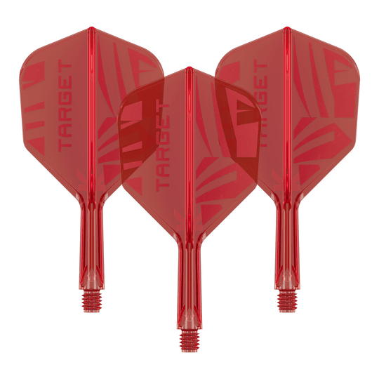 Target K-Flex Red No6 Flights Ein Set von Target K-Flex Red No6 Flights in 19 mm wird im Bild gezeigt. Die Flights sind eng angeordnet.
