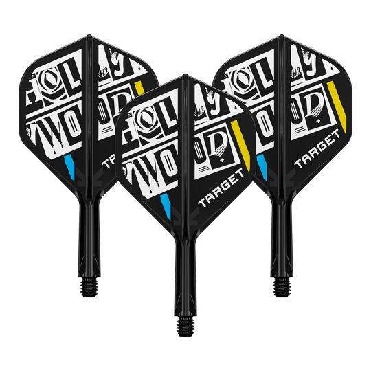 Target K-Flex Chris Dobey No2 Standard Flight Shaft System Zu sehen ist ein Dart-Flight Set mit der Bezeichnung 'Target K-Flex Chris Dobey No2 Standard Flights 19mm 1Set'. Das Produkt eignet sich für den Austausch an Dartpfeilen.