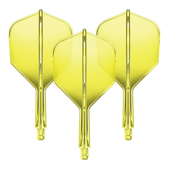 GOAT A1R No6 Flight Shaft System - Neon Yellow Ein Flight-Shaft-System GOAT A1R No6 in Neon-Gelb mit 19mm Länge ist zu sehen. Das Set besteht aus Komponenten für Dartpfeile.