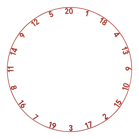 Precise 180 OnePiece Lasercut Number Ring Das Bild stellt das Produkt ONE1003_Precise180_OnePiece_Lasercut_Zahlenring_FadedRed_1 dar. Es handelt sich vermutlich um einen lasergeschnittenen Zahlenring in Rot für ein Dartboard.