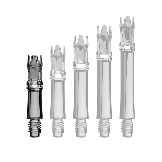 L-Style L-System Replacement Shafts - Clear Black Das Bild zeigt Ersatzshafts in transparentem Schwarz. Sie liegen nebeneinander.