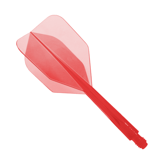 Das Bild zeigt ein rotes Dartflight-System mit integrierter Flight und Shaft. Es handelt sich um das Modell "Condor Axe Clear Red Flight-System Small - XL - 37,5 mm".