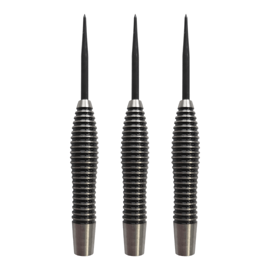 McDart Black Ring Torpedo Steeldart Barrels - 24g Auf dem Bild sind die McDart Black Ring Torpedo Steeldart-Barrels - 24g dargestellt. Es wird ein Set von Dart-Barrels im Torpedo-Design mit schwarzen Ringen gezeigt.