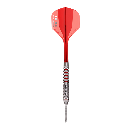 Ein einzelner Steeldart aus der Damon Heta GEO QuickPoint Serie. Das Design ist funktional und sportlich.