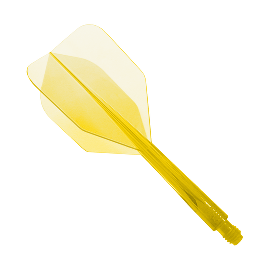Das Bild zeigt das Produkt "Condor Axe Clear Yellow Flight-System Small - XL - 37,5 mm". Es handelt sich um einen gelben, transparenten Flightschaft für Dartpfeile.