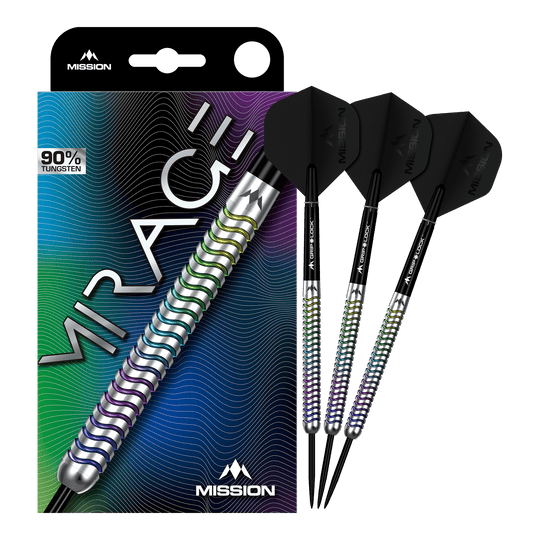 Mission Mirage Steeldarts werden auf diesem Bild vollständig dargestellt. Sie sind für Dartspieler geeignet.