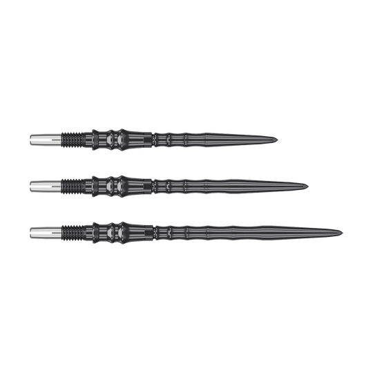 Das Bild zeigt die Target Japan Premium Swiss Point Steeldartspitzen in Schwarz. Die Spitzen sind robust und bieten einen sicheren Halt im Board.