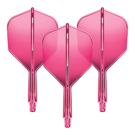 GOAT A1R No6 Flight Shaft System - Neon Pink Abgebildet ist ein Flight-Shaft-System für Darts in Neonpink mit einer Länge von 19mm. Das Set gehört vermutlich zur GOAT A1R No6 Serie.