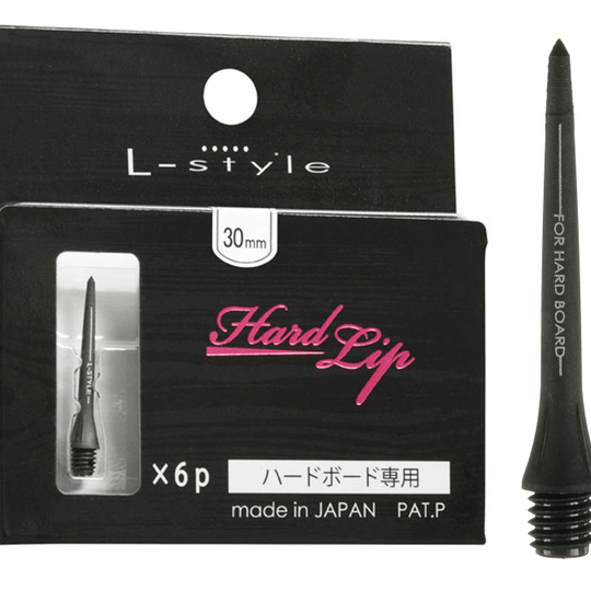 hlp2 Das Bild zeigt eine Packung mit sechs "Hard Lip Steel Points" Umwandlungsspitzen mit einer Länge von 30 mm. Eine einzelne Spitze ist neben der Verpackung abgebildet.