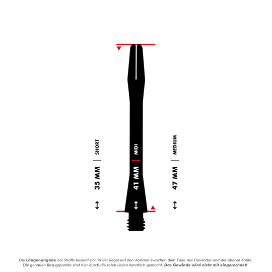 HR366_Harrows_Keramic_Shafts_5_41mmOYhHBPN1eLX23 Das Bild zeigt die Harrows Keramic Shafts in Weiß in drei verschiedenen Längen. Die Längen sind mit 35 mm (Short), 41 mm (Midi) und 47 mm (Medium) angegeben.