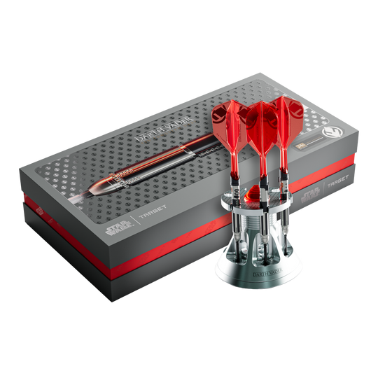 Target Star Wars Darth Vader Sith Lord Lightsaber Limited First Edition Darts- 24g Das Foto stellt die Target Star Wars Darth Vader Light Saber Limited Edition Steeldarts - 24g dar. Die Dartpfeile sind von Darth Vader und seinem Lichtschwert inspiriert.